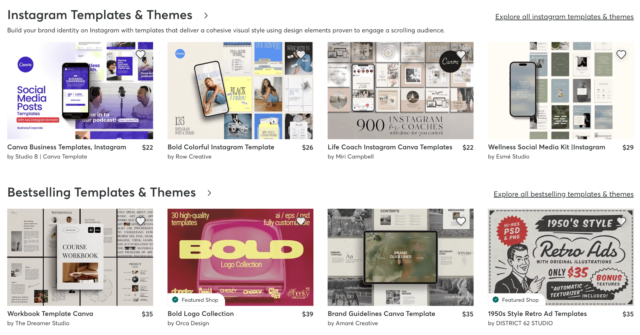 List of templates sold on Creative Market