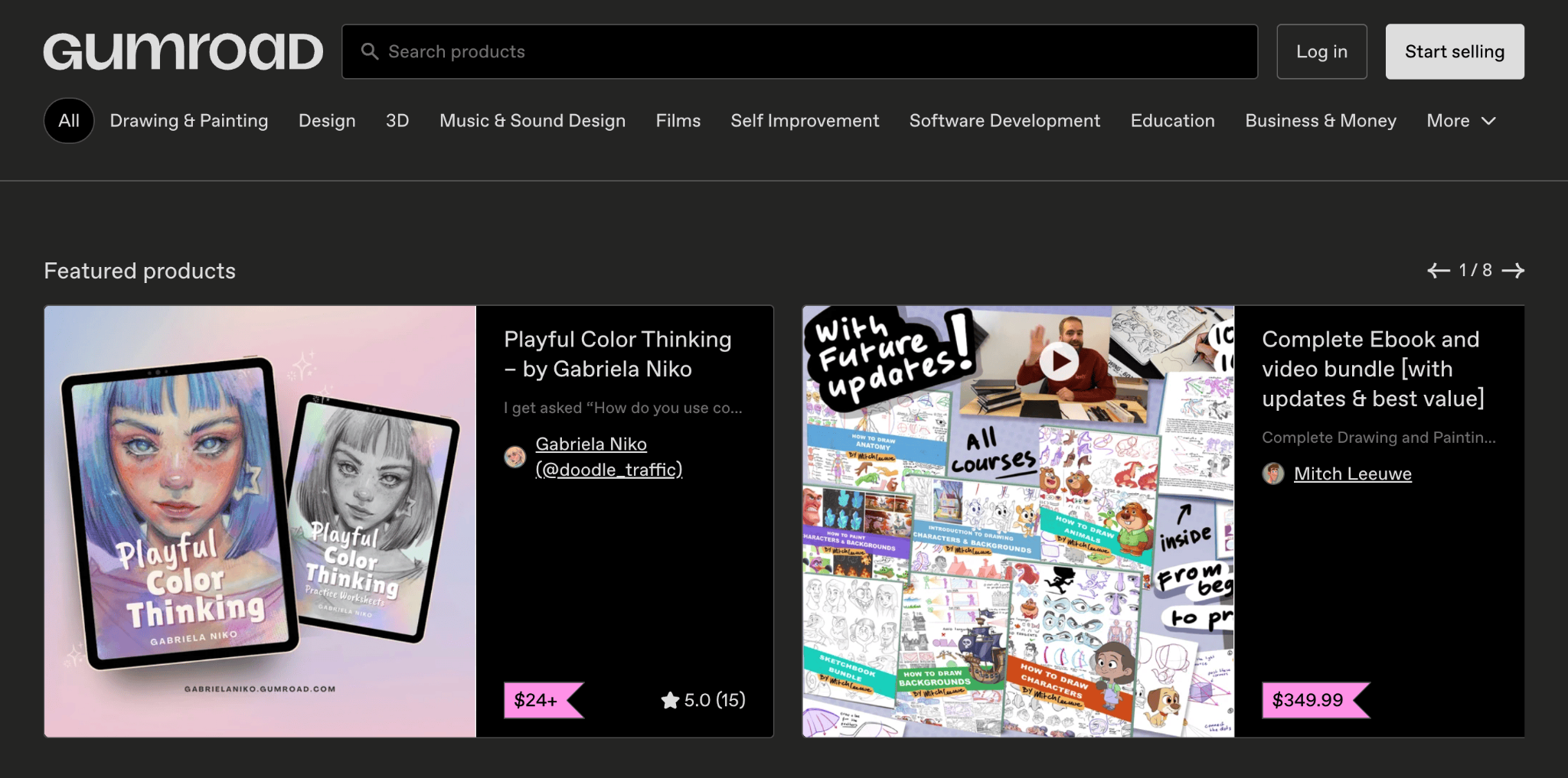 List of featured products sold on Gumroad