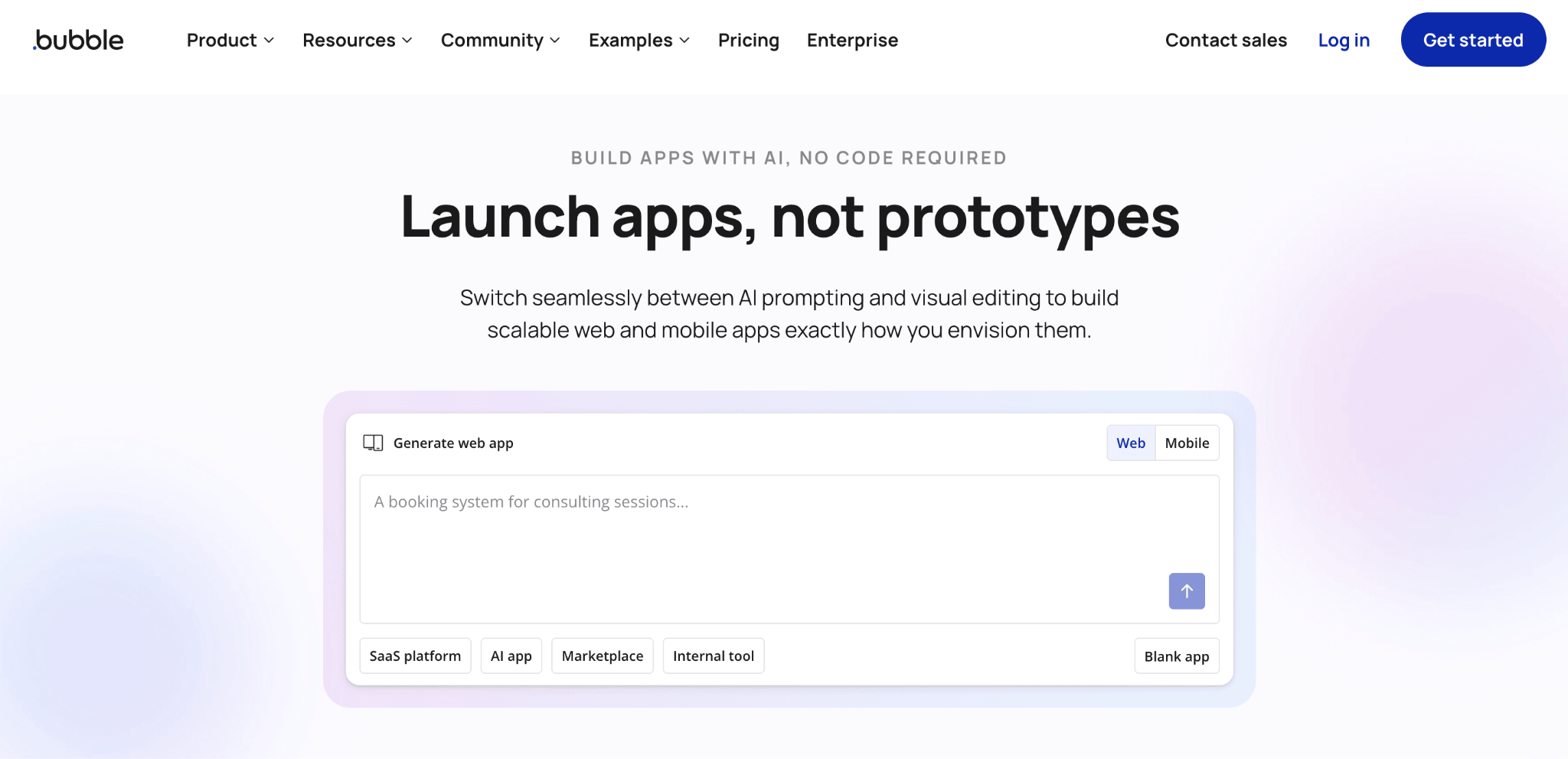 Homepage of Bubble