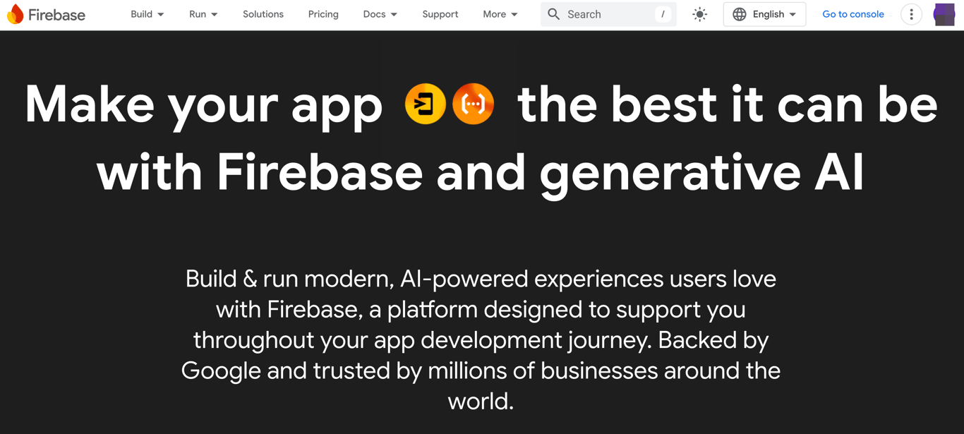 Homepage of Firebase