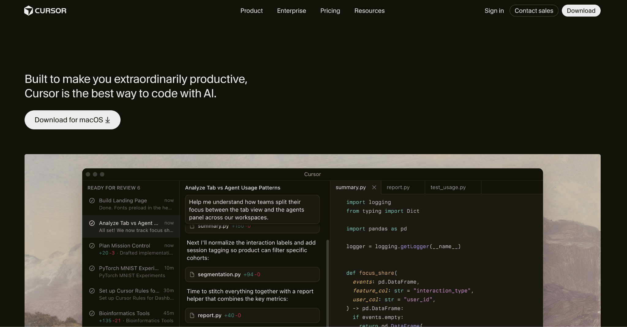 Homepage of Cursor