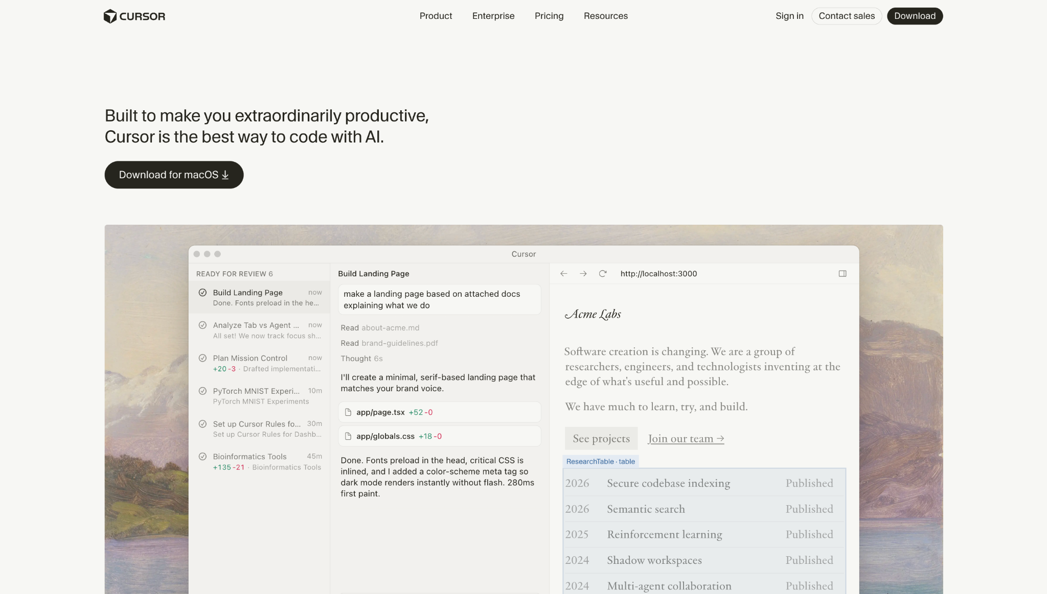 Cursor landing page