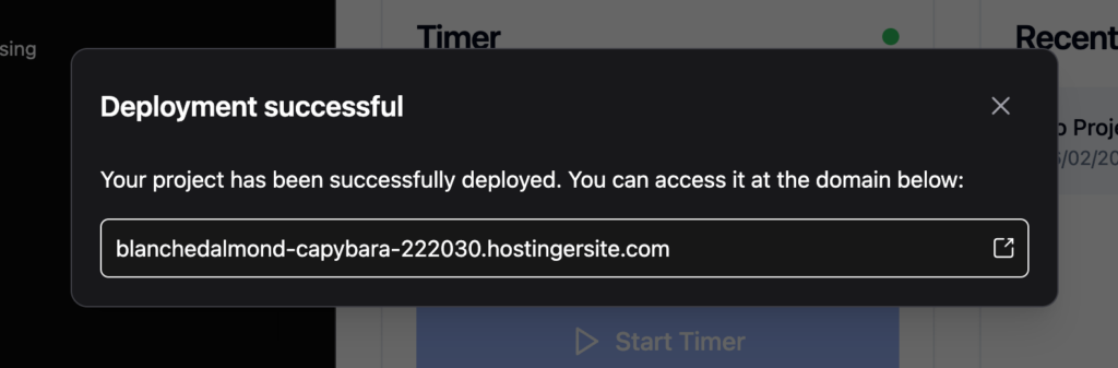 Deployment successful message in Horizons