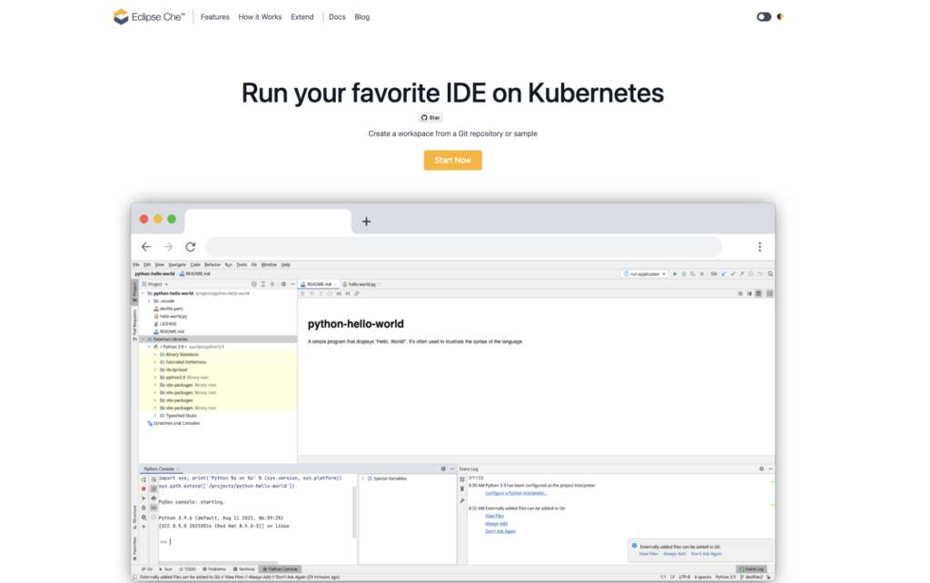 Eclipse Che landing page
