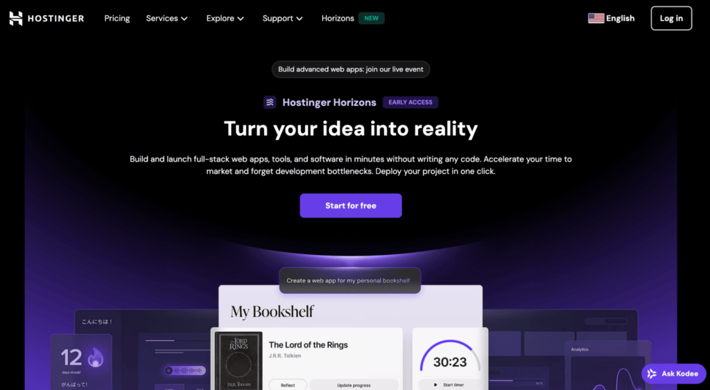 Hostinger Horizons startpagina