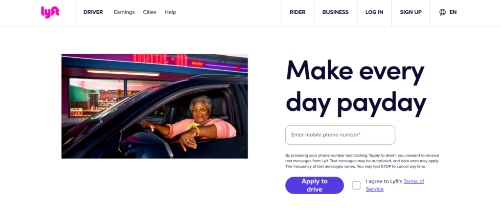 Lyft rider landing page