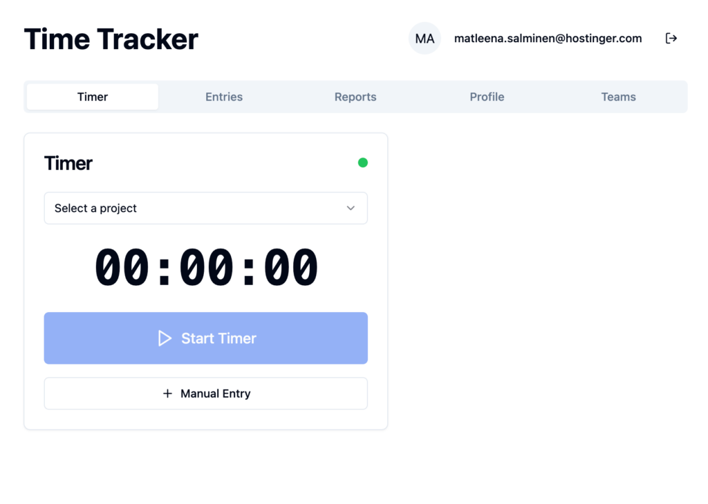 Refined time tracking app homepage