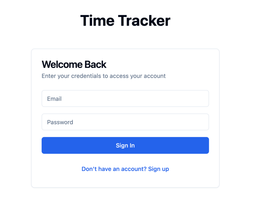 Time tracker app login page
