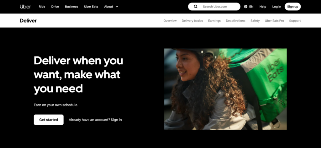 Uber Eats delivery landing page