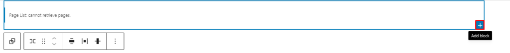 A WordPress editor interface highlighting a plus icon for adding a new block.
