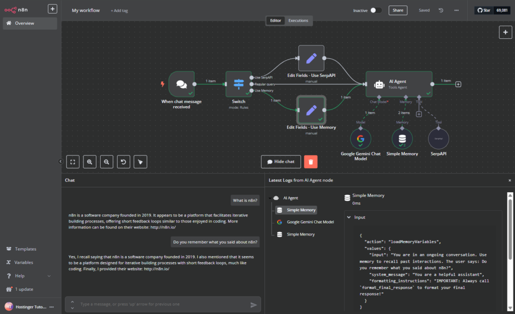 Testing memory function of AI agent.