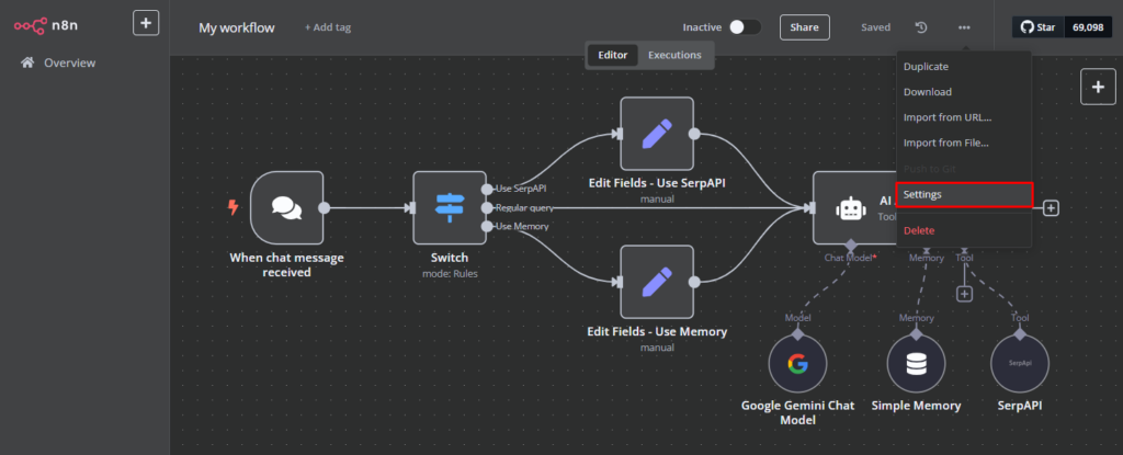 Open workflow settings.