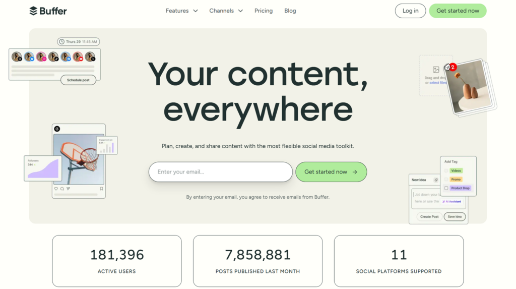 Image displaying landing page for Buffer