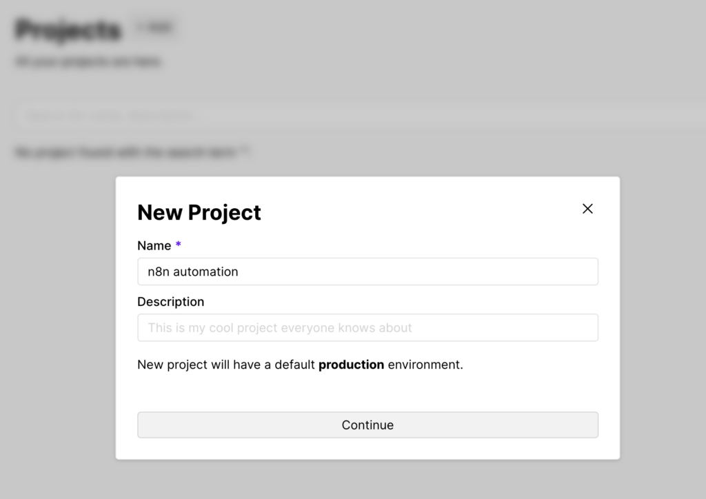 The New Project pop-up dialog in Coolify