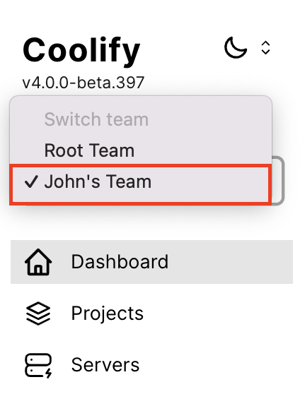 The John's team is selected in Coolify