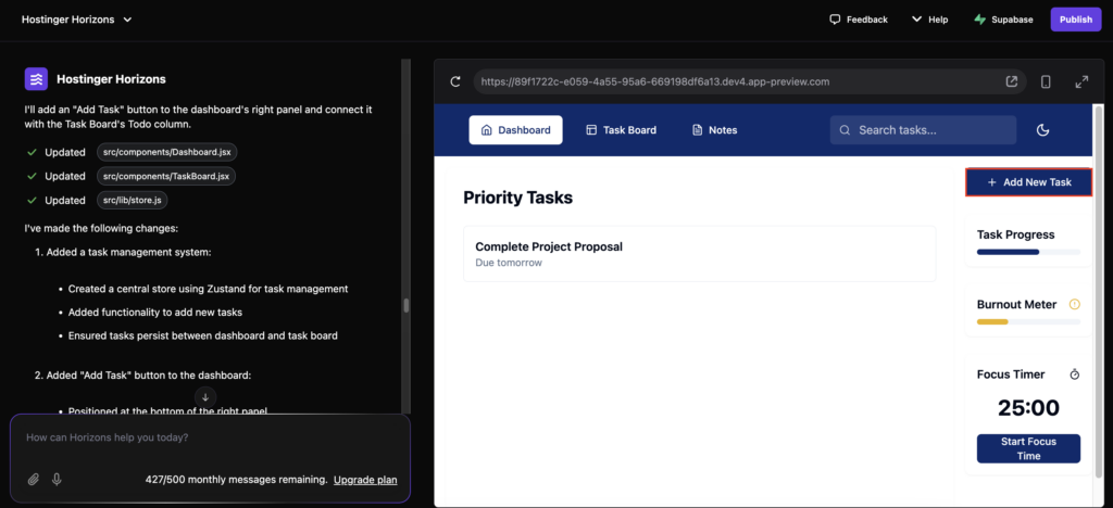 A custom task manager preview with an added button