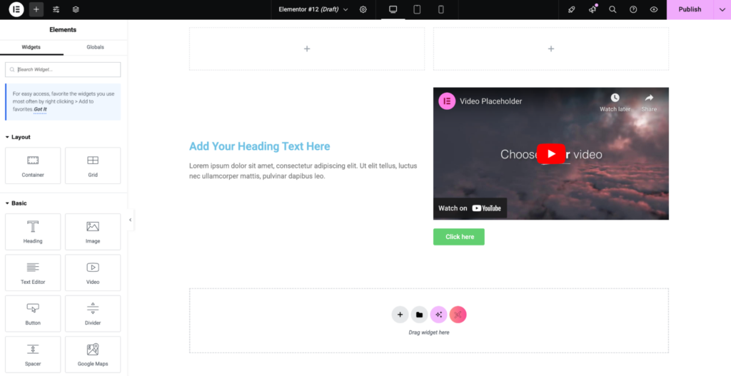 Screenshot of Elementor for editing your WordPress site.