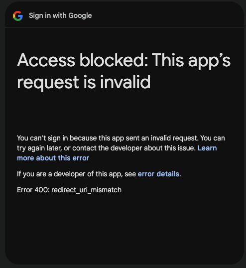 error 400 indicating that Google OAuth fails to authenticate the n8n URI