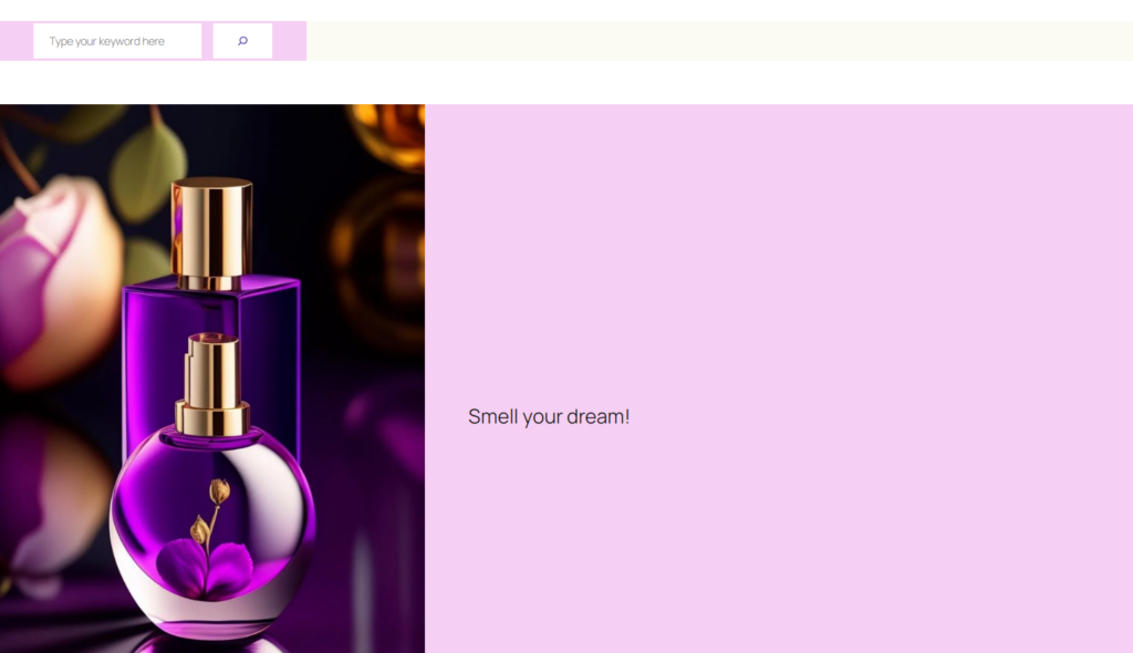 A stylish purple perfume bottle with gold accents and a floral design, displayed against a dark background with soft lighting.