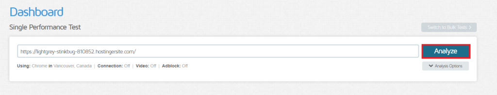 GTmetrix dashboard showing a performance test URL input and analysis options