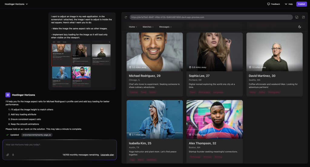 Hostinger Horizons adjusts the custom image