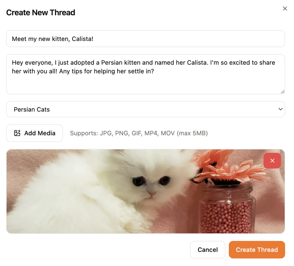 Adding an image when creating a thread in my community web app