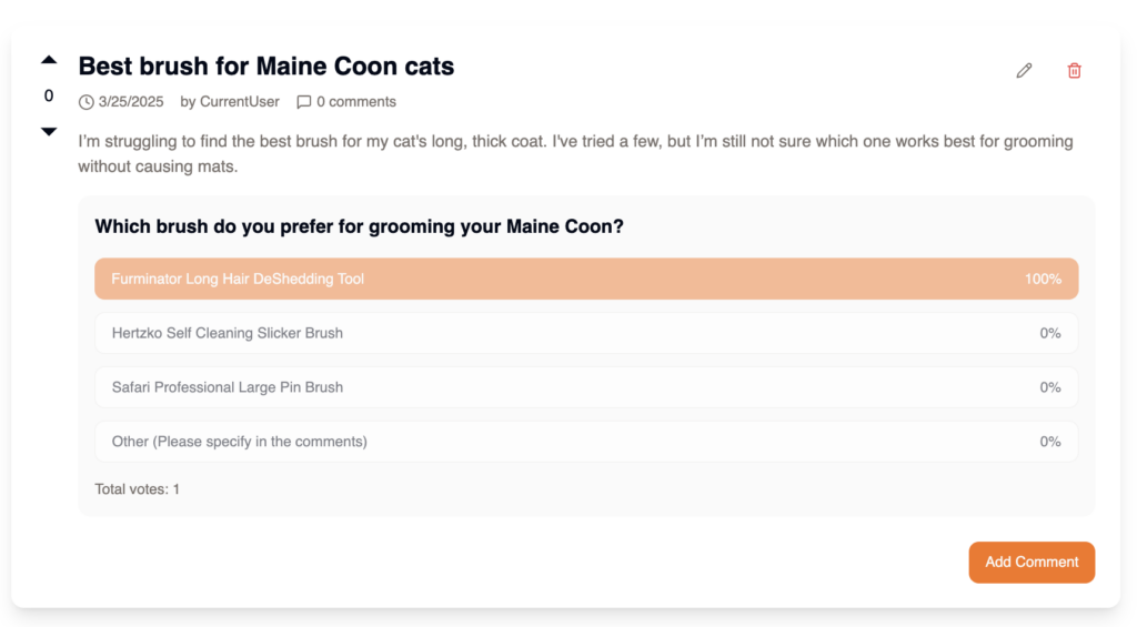 The thread page with a poll in my community web app