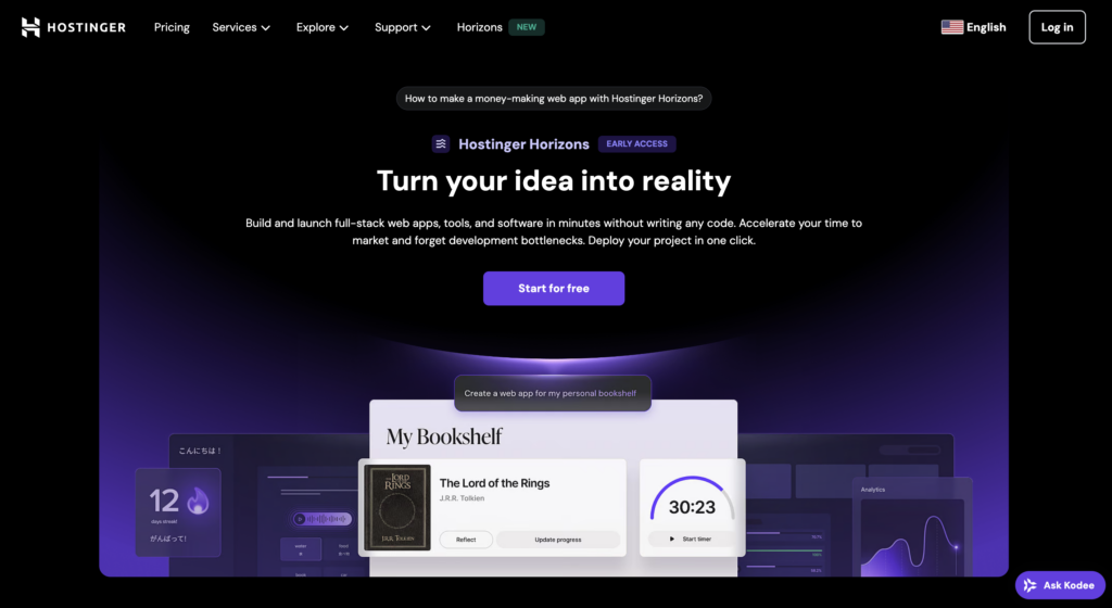 Hostinger Horizons landing page