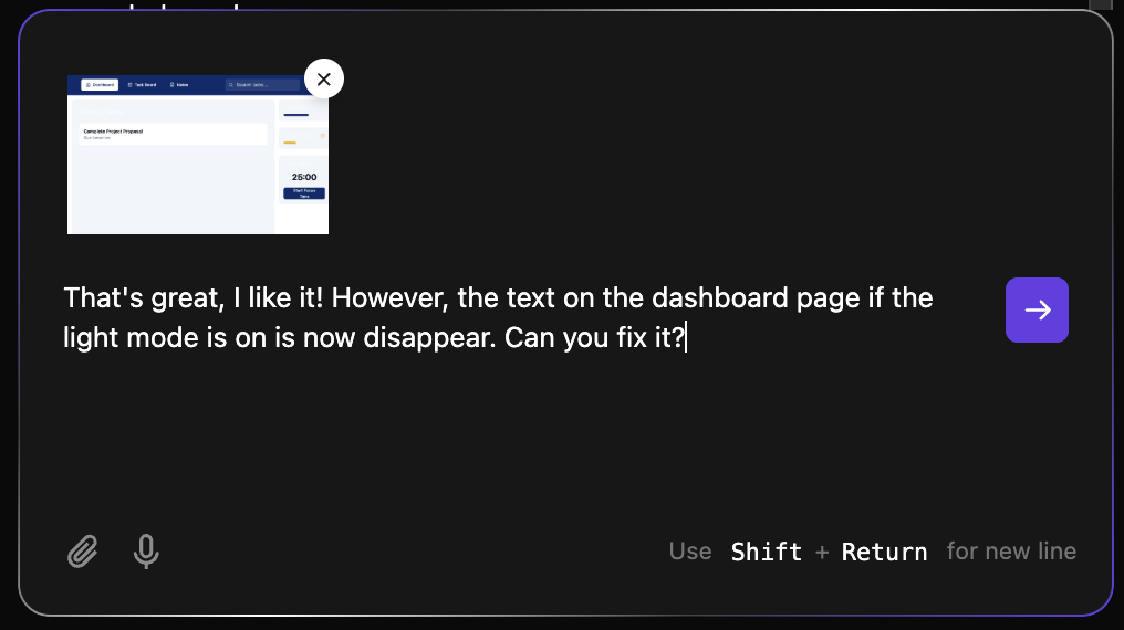 An example prompt for Hostinger Horizons with an image attached