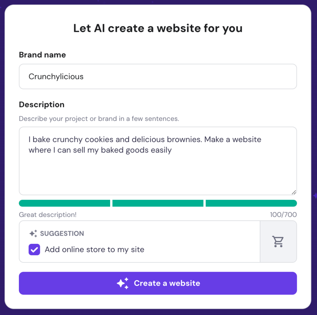AI website maker within Hostinger Website Builder
