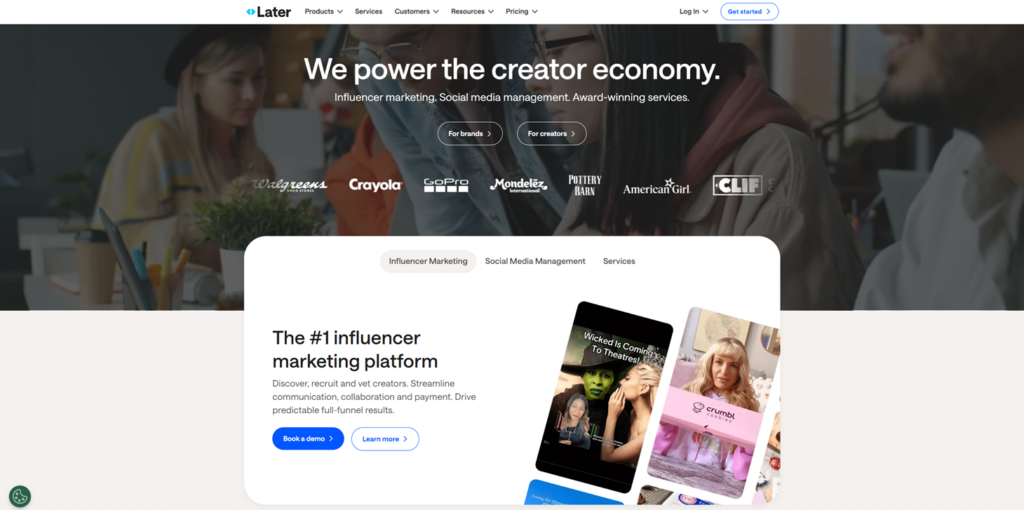 Screenshot of the Later landing page