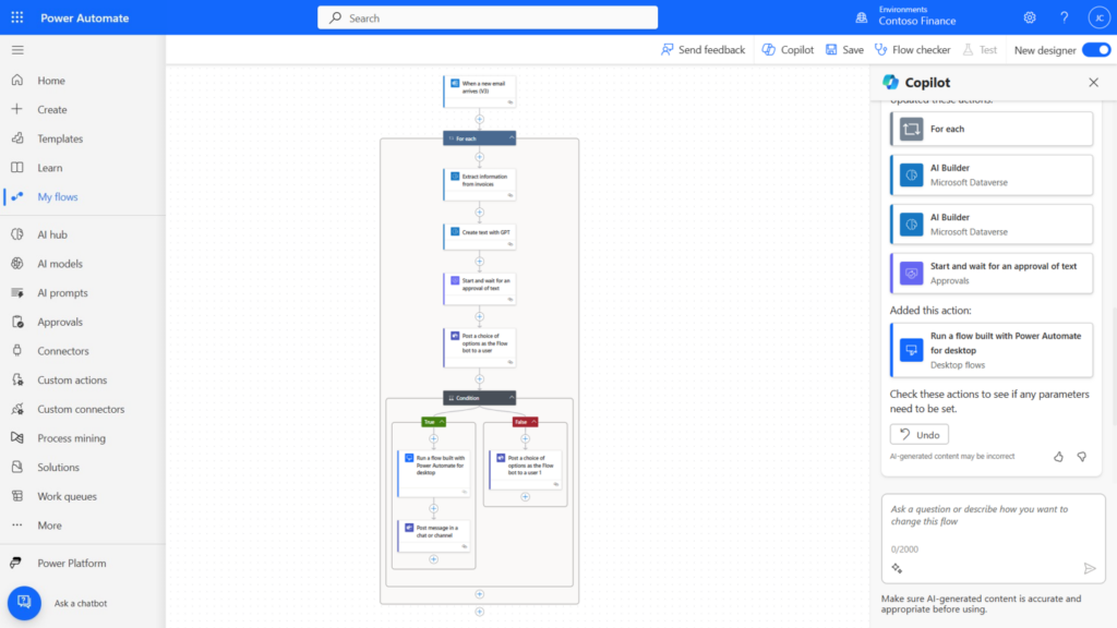 Image displaying MS power automate dashboard, with built workflow