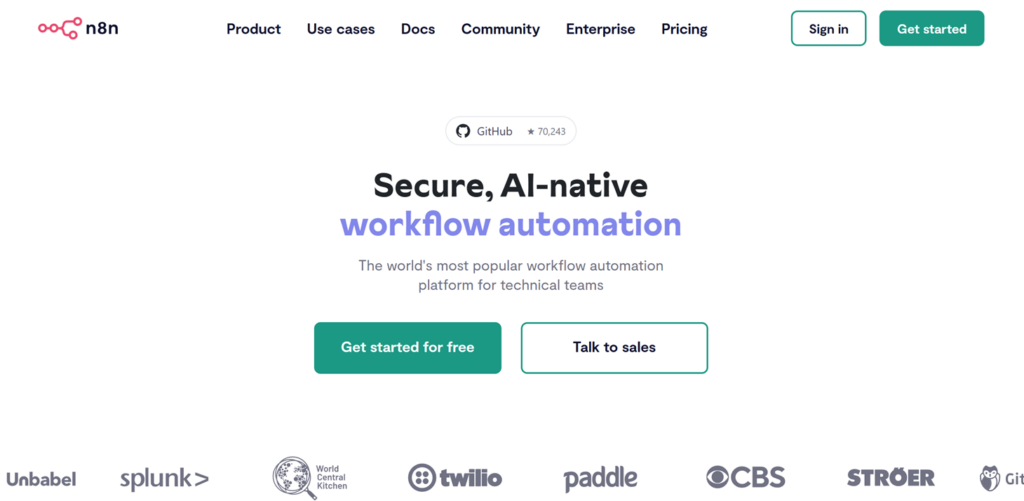 Image displaying the landing page for n8n