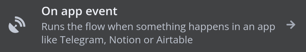 n8n trigger selection showing "On app event" option