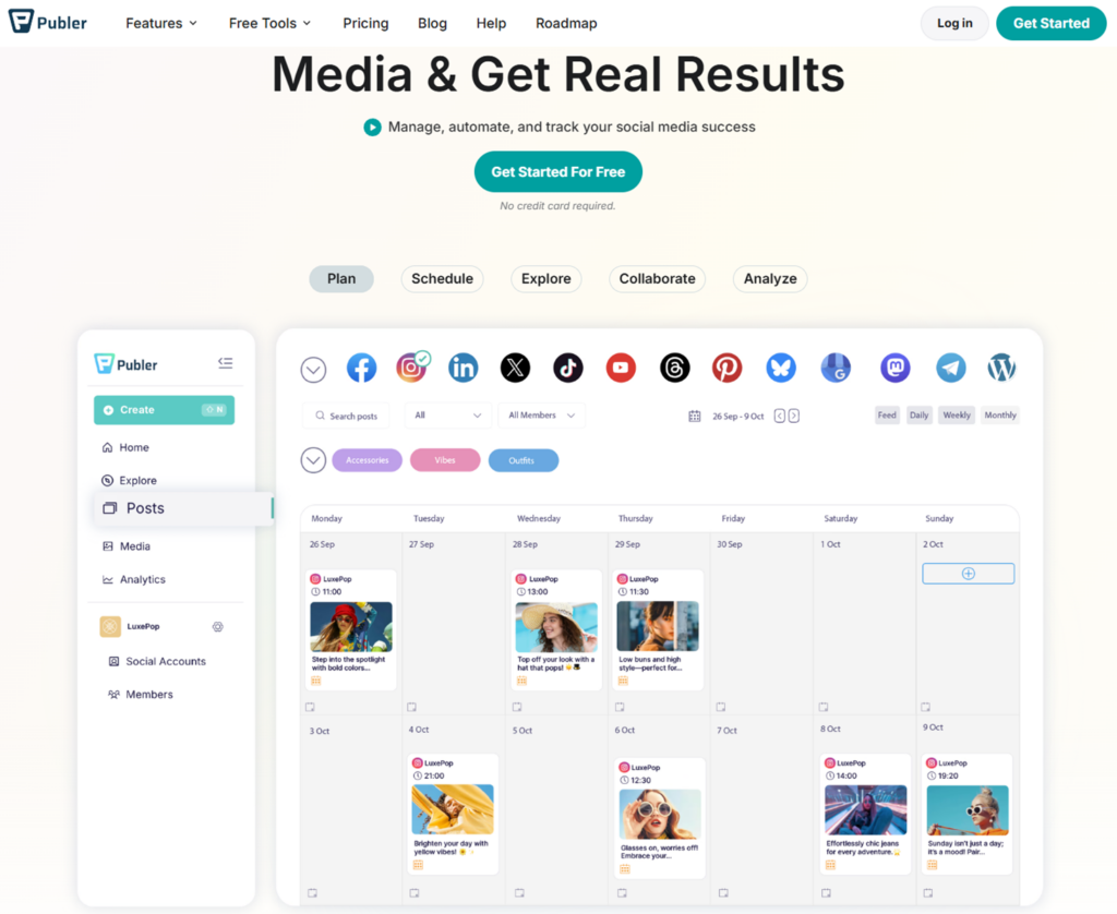 The landing page of Publer