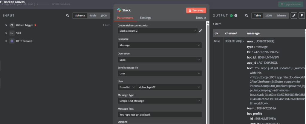 Configuration to send a Slack notification with test and deployment results