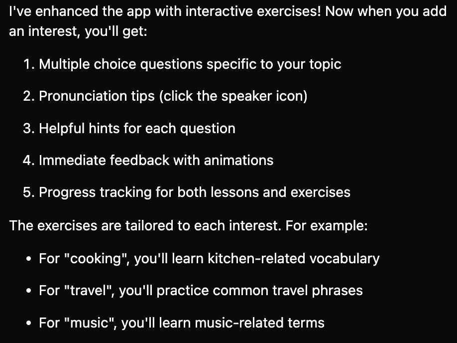 Chat box preview showing reasoning and actions