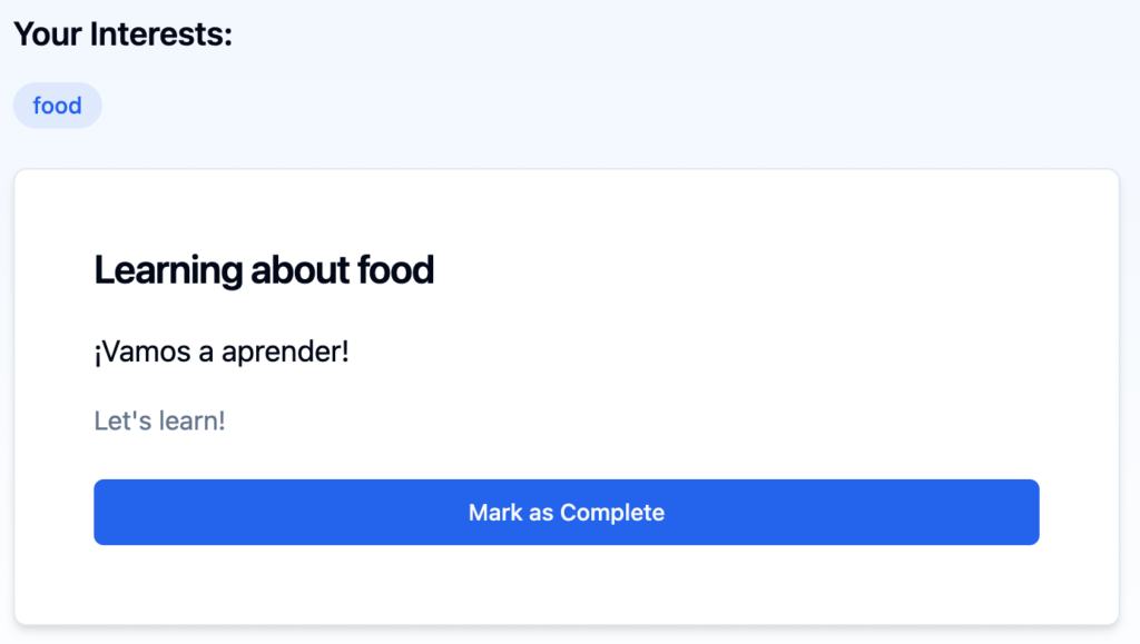 Preview of language learning app