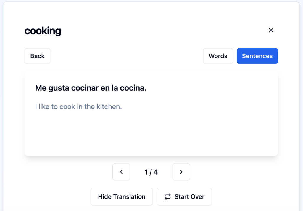 Preview of language learning app showing Spanish lessons