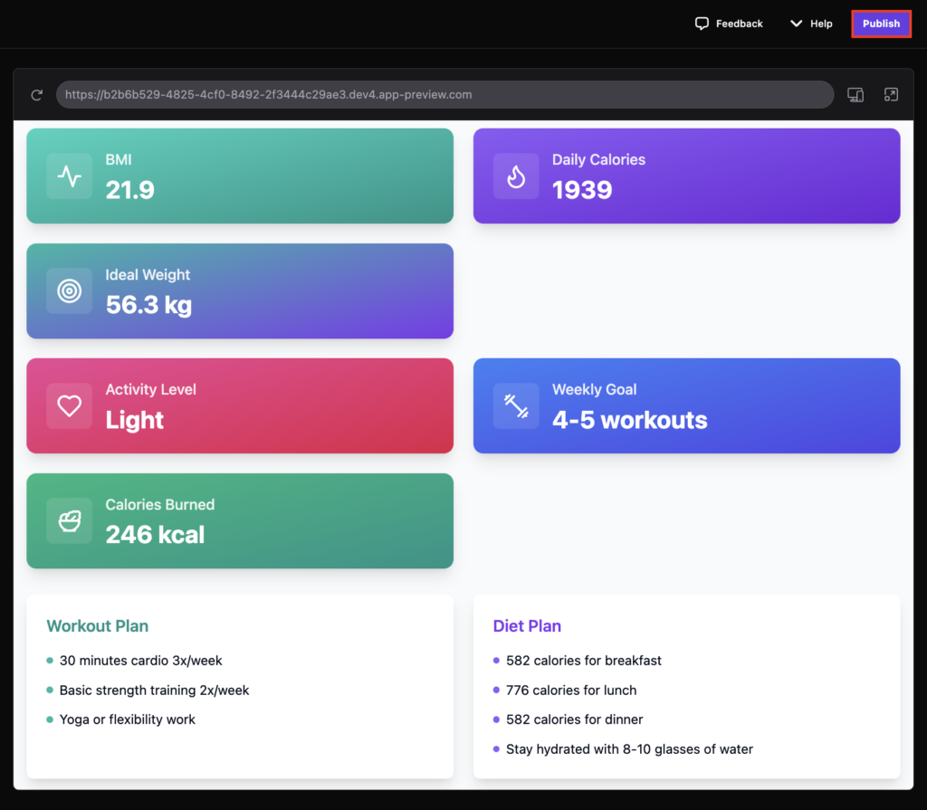 The Publish button on Hostinger Horizons