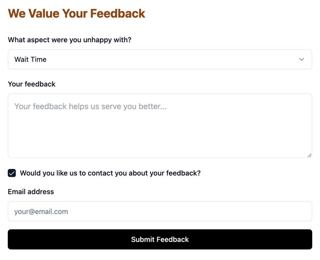Updated feedback form with more fields
