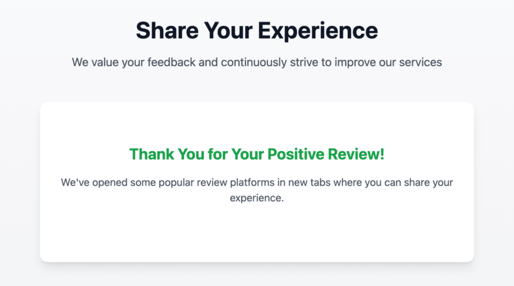 Thank you page after a positive rating