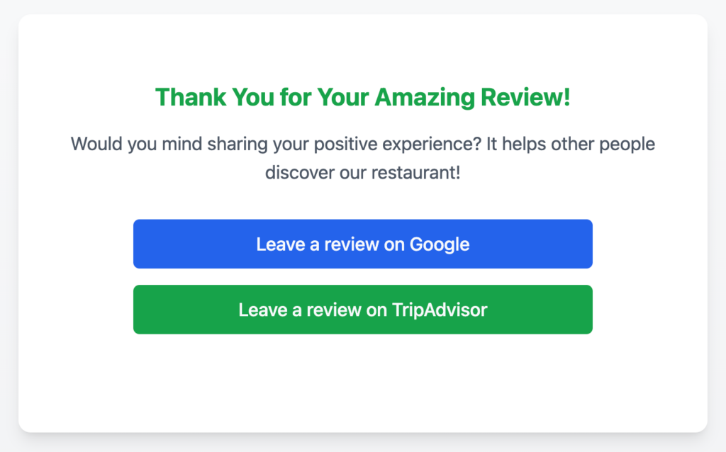 Thank you page with buttons after positive rating