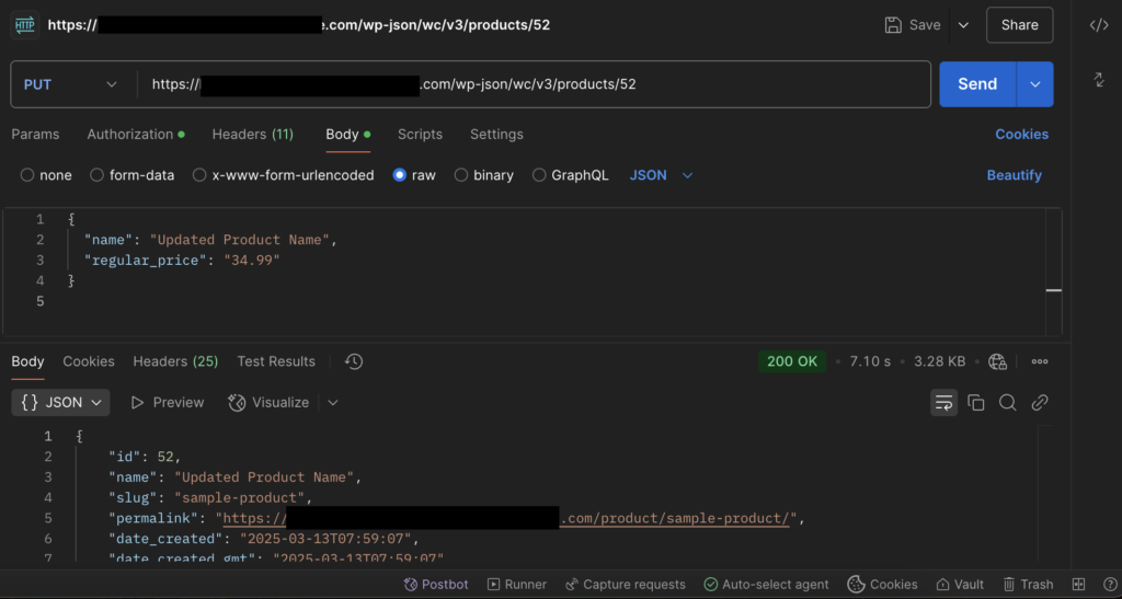 The WooCommerce REST API PUT request example