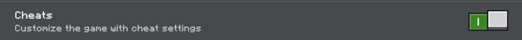 Image displaying the Cheats option in Minecraft Bedrock and how it looks like when enabled.