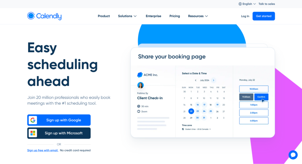 Calendly landing page