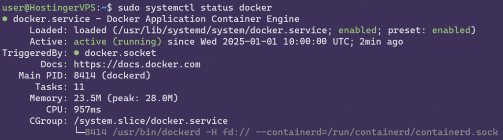 Checking Docker service status.