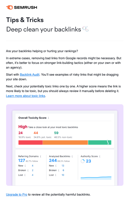 Semrush's email newsletter
