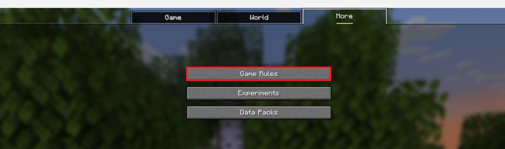 Image displaying where Game Rules are located in Minecraft Java world creation.
