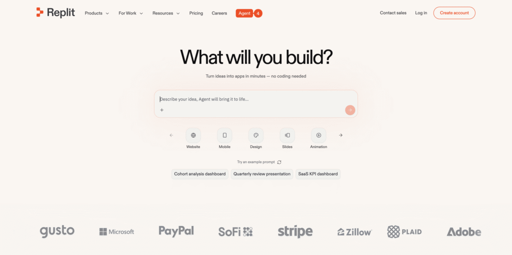 Replit's homepage